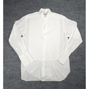 Brioni Dress Shirt Mens L 41 16 White Tuxedo French Cuff Pintuck Pleat Italy **